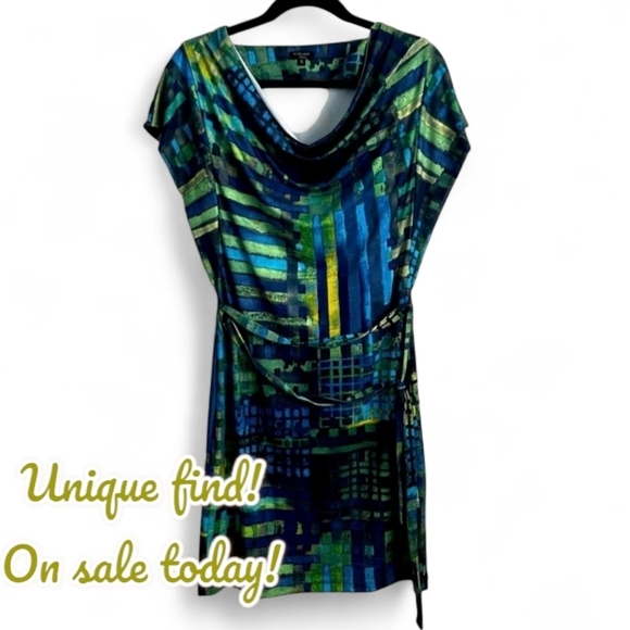 Komarov Evening Cocktail Dress Rare Vintage Abstract Stretchy Short Sleeve - Picture 3 of 11